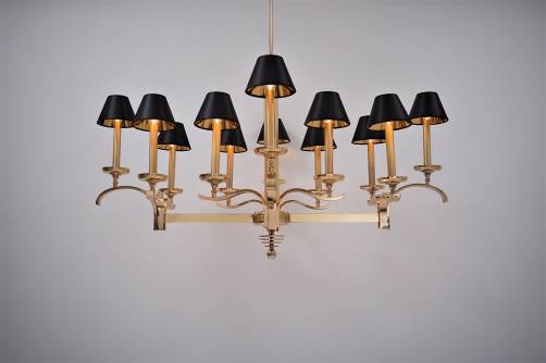 Guglielmo Ulrich chandelier, FILC Milano, Art Deco brass, 12 lights, 1930`s, Italian